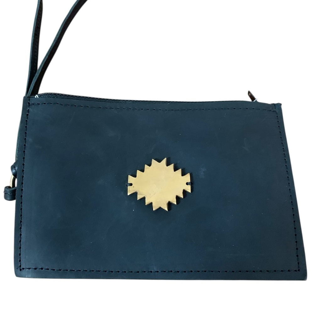 ๐ค Nena & Co. Black Leather & Brass Clutch/Wristlet/Lanyard